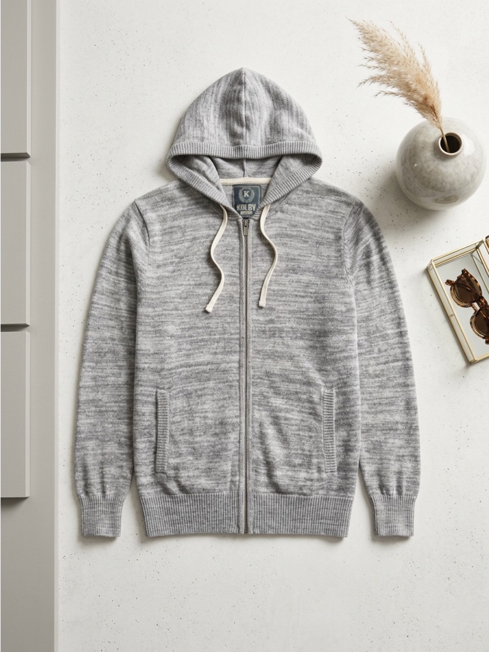 Kolby Supply Co. Grey Space Dye Knit Full Zip Hoodie Sweater Jacket Large L/G
